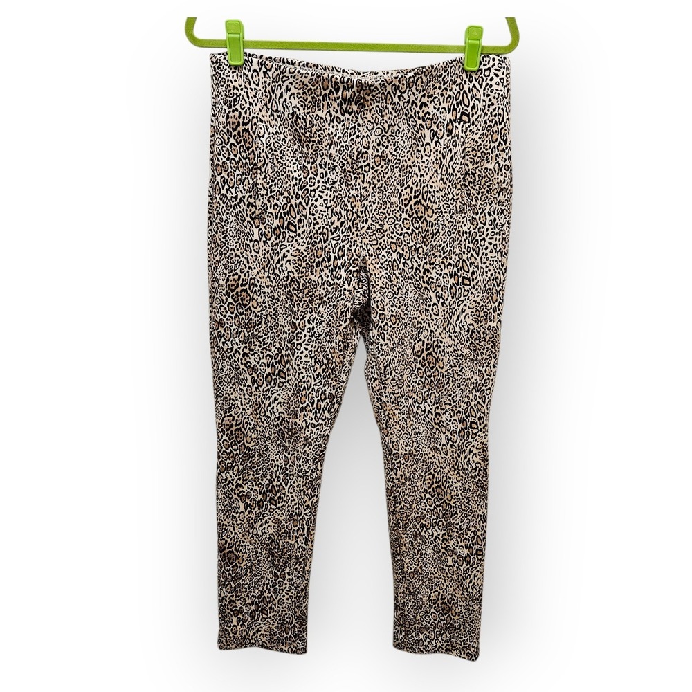Chicos Leopard Print‎ Slim Leg Ankle Pants Womens 1.5 US 10 Tan Black Stretch